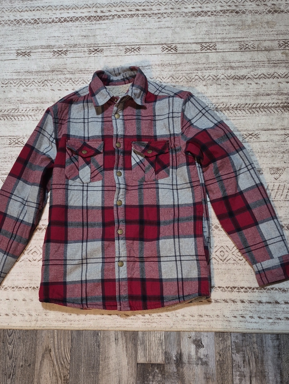 Men's Red & Gray Plaid Lightweight Shirt Jacket